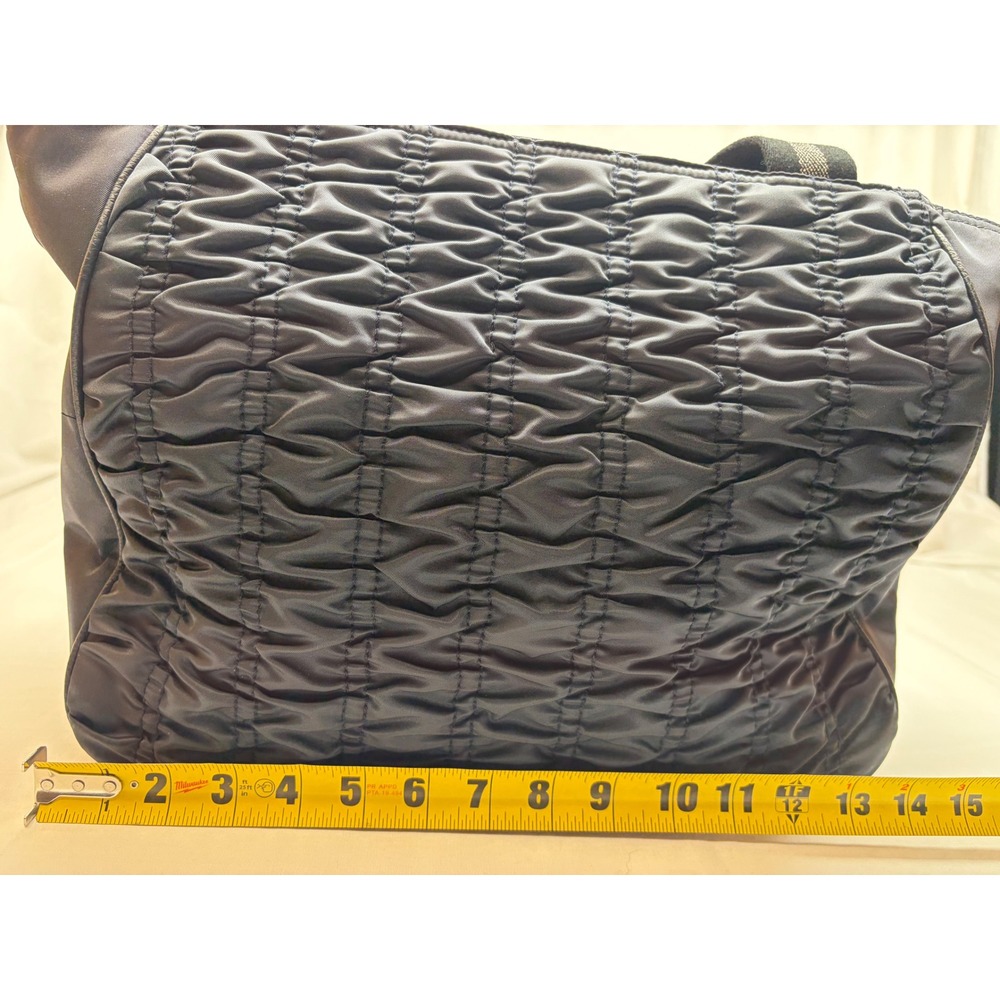 Coach Court Tote Black Ruched Quilted Nylon Pebble Leather Gold Hardware Bag - Picture 14 of 16